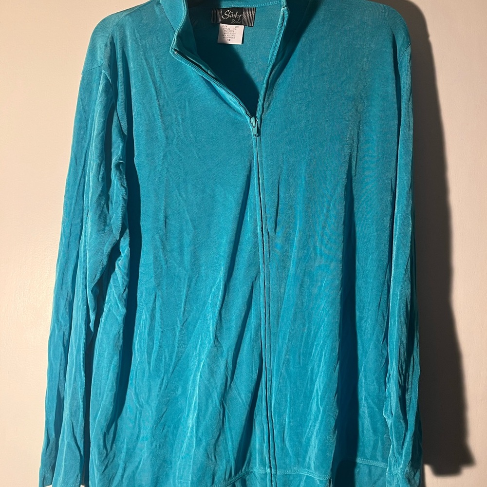 Women's Slinky Brand Full Zip 1X Green Top New